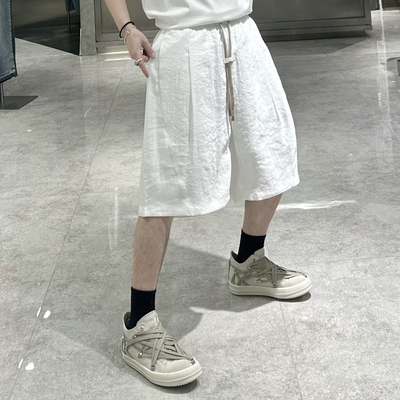 潮牌夏季薄款直筒短裤男韩版纯色结构拼接宽松青年帅气阔腿五分裤