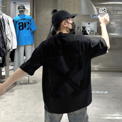 潮牌夏季重磅短袖T恤男ins美式后背刺绣宽松青年帅气情侣半袖潮T