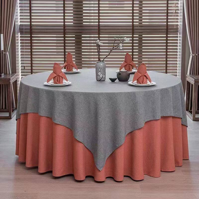 高档酒店桌布饭店餐厅宴会圆桌圆形棉麻台布简约亚麻高级感定制