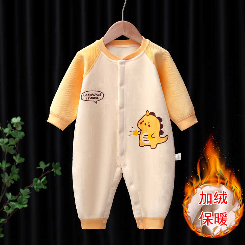 婴儿加绒保暖连体衣新生儿加厚爬服男女小宝宝秋冬外出服幼儿哈衣