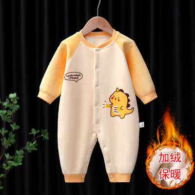 婴儿加绒保暖连体衣新生儿加厚爬服男女小宝宝秋冬外出服幼儿哈衣