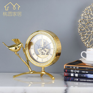 轻奢时尚 欧式 座钟纯铜报喜鸟时钟现代简约客厅桌面坐钟创意钟表