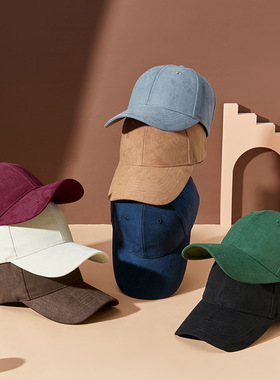 2023新款仿皮绒面棒球帽子男女士韩版四季百搭潮简约时尚鸭舌帽