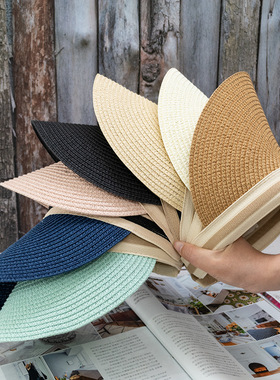 韩版草编空顶发箍草帽鸭舌帽子户外出游防晒遮阳帽沙滩休闲百搭