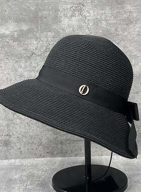 法式优雅蝴蝶结草编渔夫帽女夏季出游防晒遮阳帽子可折叠沙滩