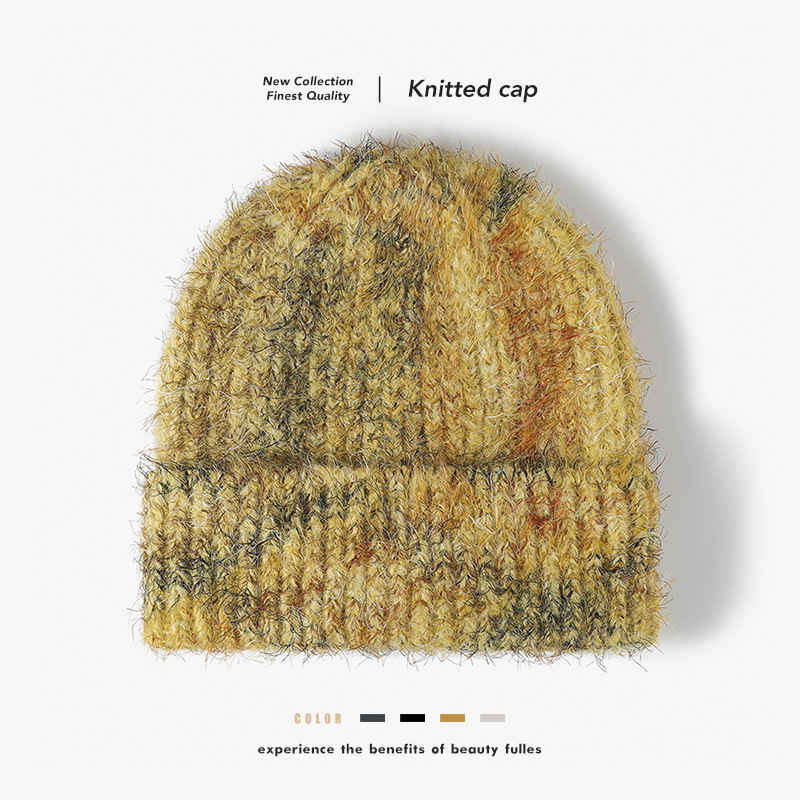 秋冬流行帽子女新款保暖毛线帽个性拼色欧美百搭套头针织帽
