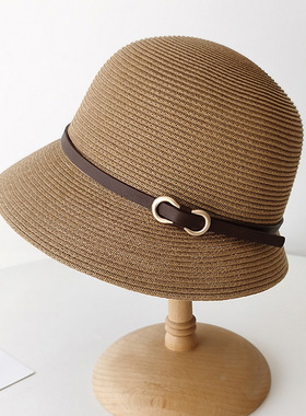 日系时尚草帽女夏季旅游遮阳渔夫帽子出游度假可折叠沙滩帽显脸