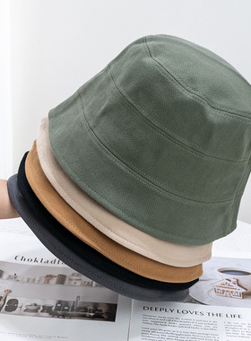 四季遮脸渔夫帽女韩版百搭显脸小纯色水桶盆帽黑色日系遮阳帽子