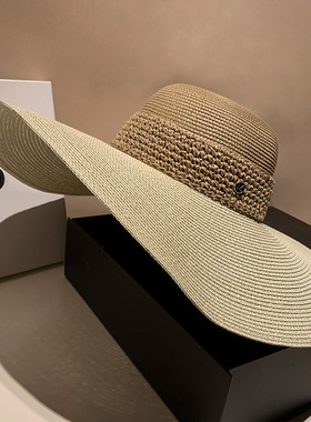 大帽檐沙滩帽子女夏季海边度假防晒太阳帽拼接可折叠出游遮阳草帽