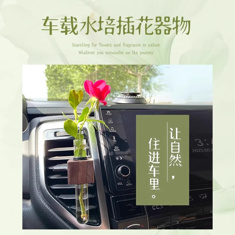 简约实木车载水培试管插花植物