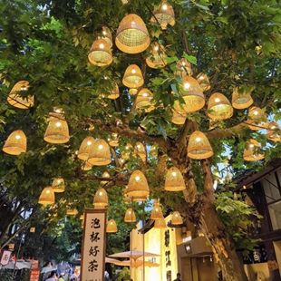 户外防水竹编灯笼吊灯中式禅意庭院民宿餐厅挂树夜景景观装饰灯