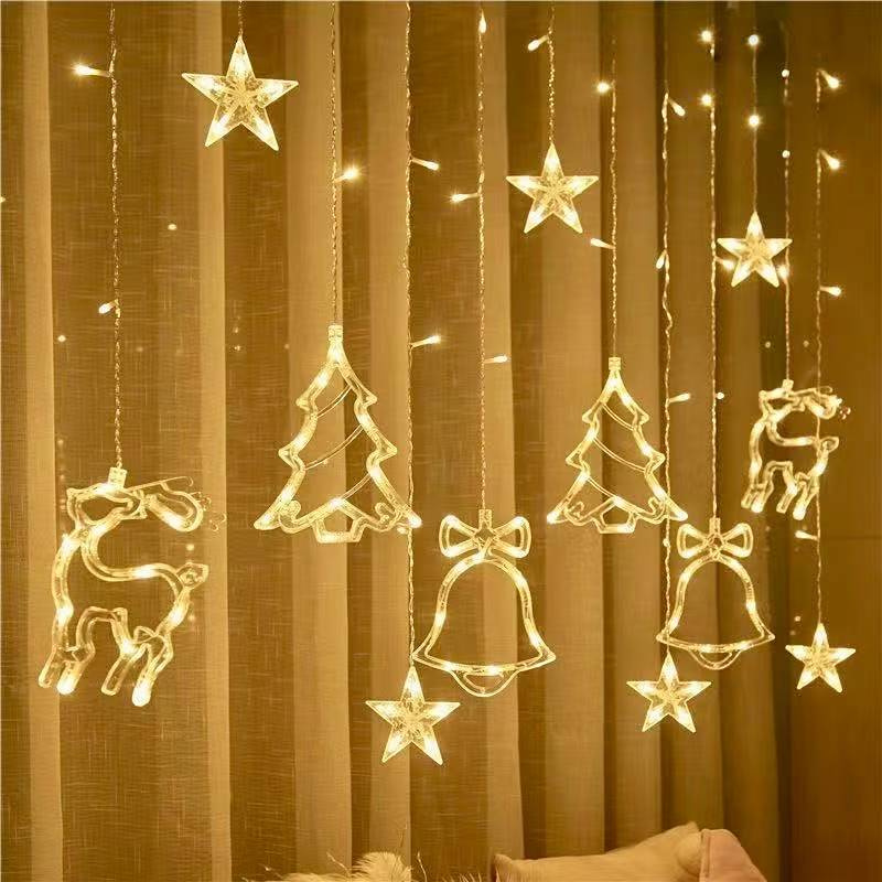 led圣诞节装饰灯小鹿铃铛创意圣诞树挂件彩灯闪灯串灯窗帘挂饰灯