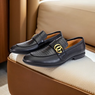 男鞋 洛玛缇克24夏季 商务乐福鞋 一脚蹬牛皮扁头透气简约男皮鞋 新品