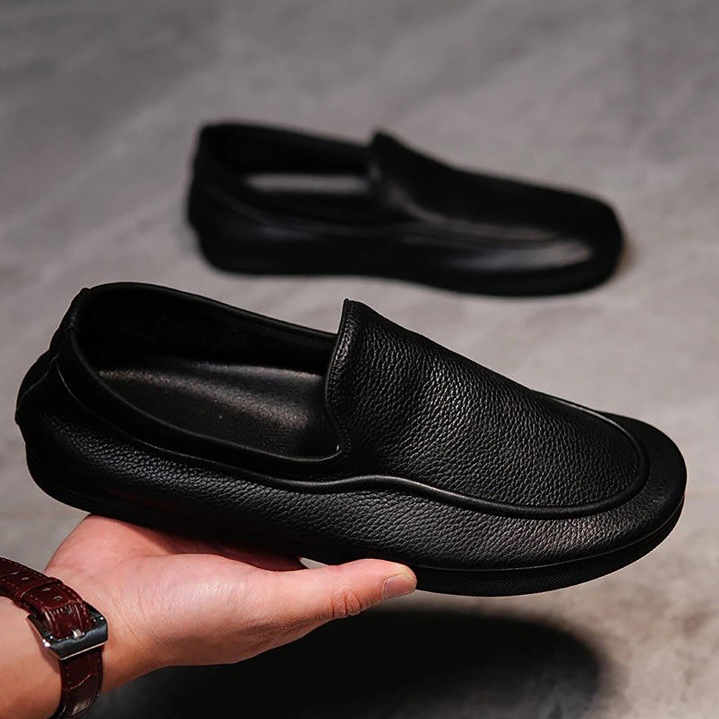 福建晋江源头工厂高端品牌男鞋朦冕豆豆鞋英伦风软皮软底乐福鞋a2