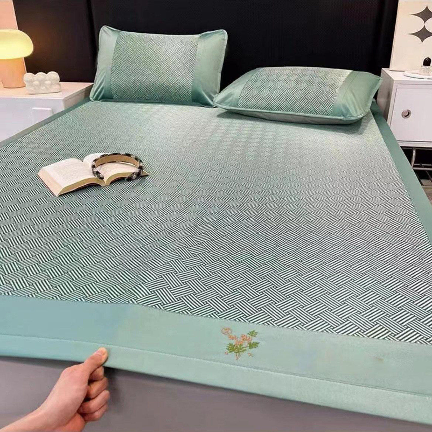 榕坤冰丝软凉席夏季艾草驱蚊席子家用可机洗空调席宿舍水洗三件a6