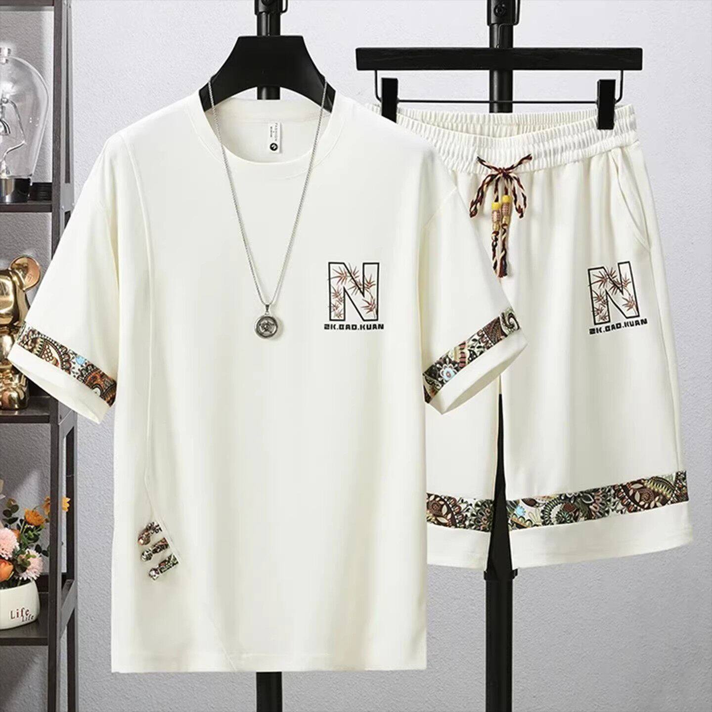 点击率男装2026夏季新款男士高档运动休闲套装冰丝短袖短裤两件a5