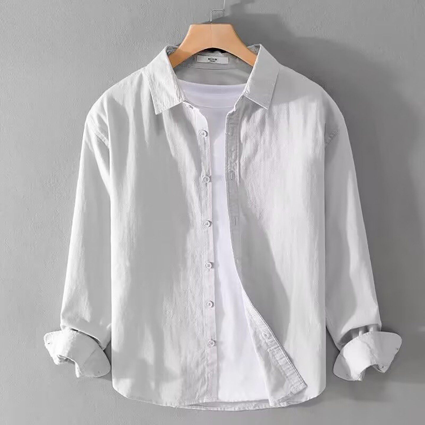 玟若服饰男装高档轻奢纯色长袖衬衫夏季男士简约时尚衬衣百搭上a6