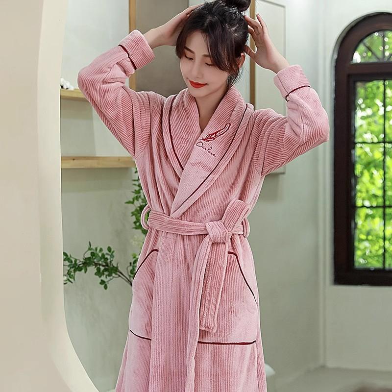 加厚保暖珊瑚绒睡袍女士升温快