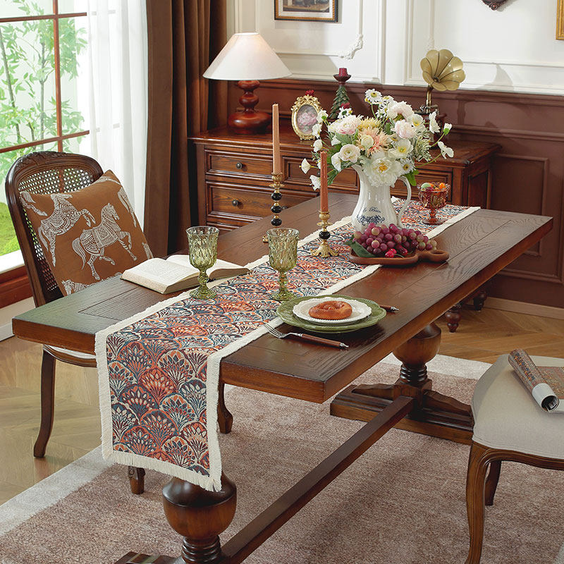 外贸原单提花加厚重工桌旗布艺民族风复古美式田园油画长方形盖巾