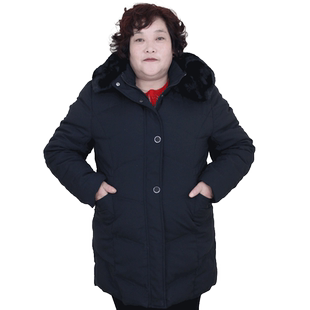 200斤女新款加肥加大妈妈装 中长款羽绒服连帽加厚外套冬装大毛领