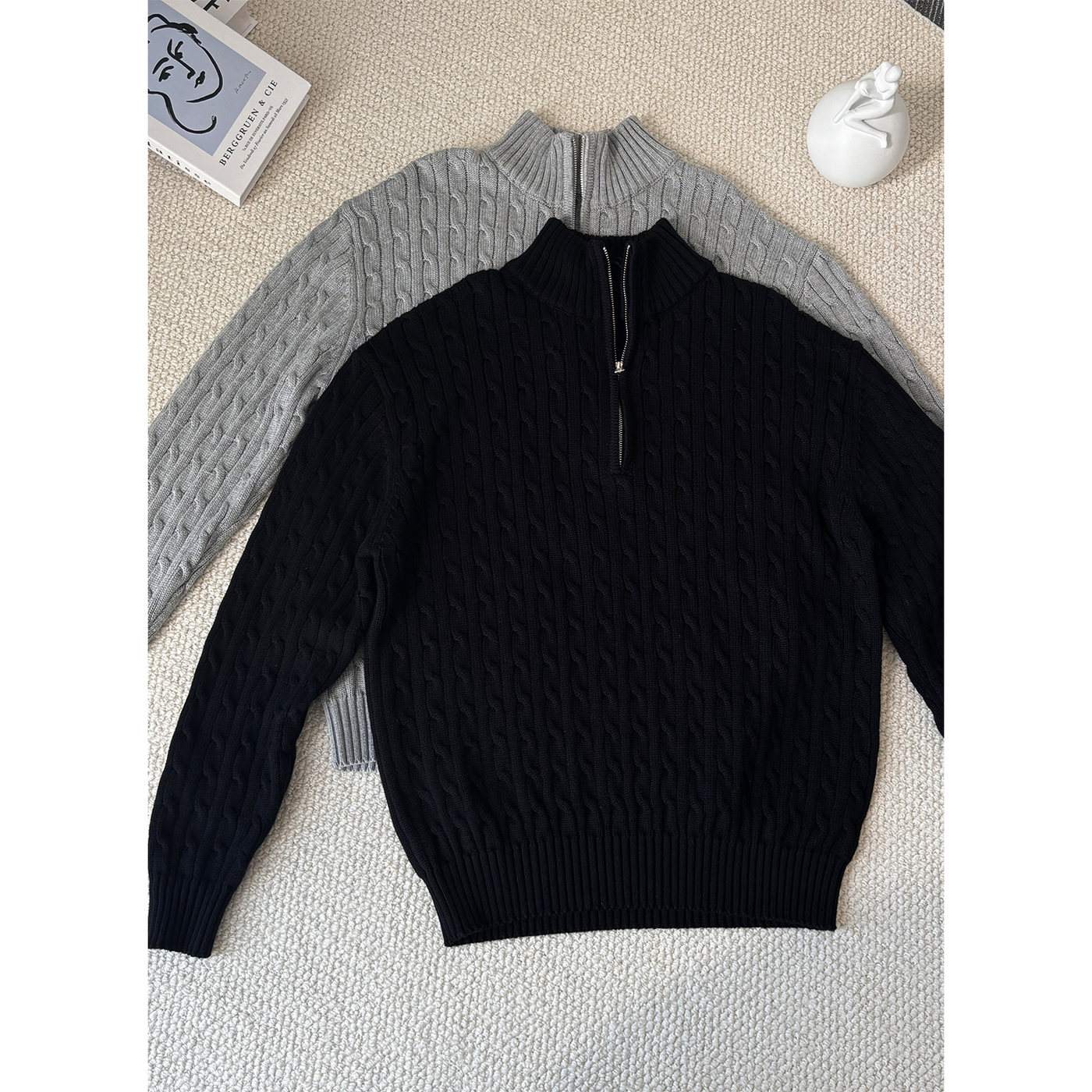ANYWEARSTU 绞花半拉链毛衣男休闲老钱粗麻花双色百搭软糯针织衫