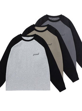 ANYWEAR 插肩袖复古拼接卫衣撞色太空棉休闲圆领重磅320g长袖t恤