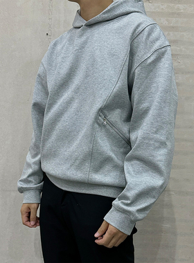 ANYWEAR 亲肤双面棉420g抗皱免熨烫解构分割拉链BOXY连帽短阔卫衣