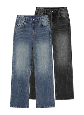 ANYWEAR 破碎火焰牛仔 13.4oz盎司重水洗做旧直筒微喇A字牛仔裤