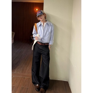 ANYWEAR 原牛13oz垂坠侧缝分割包边直筒baggy弯刀牛仔裤