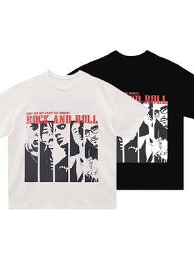 ANYWEAR Rock On摇滚乐队短袖男复古剪影vintage280g纯棉圆领T恤