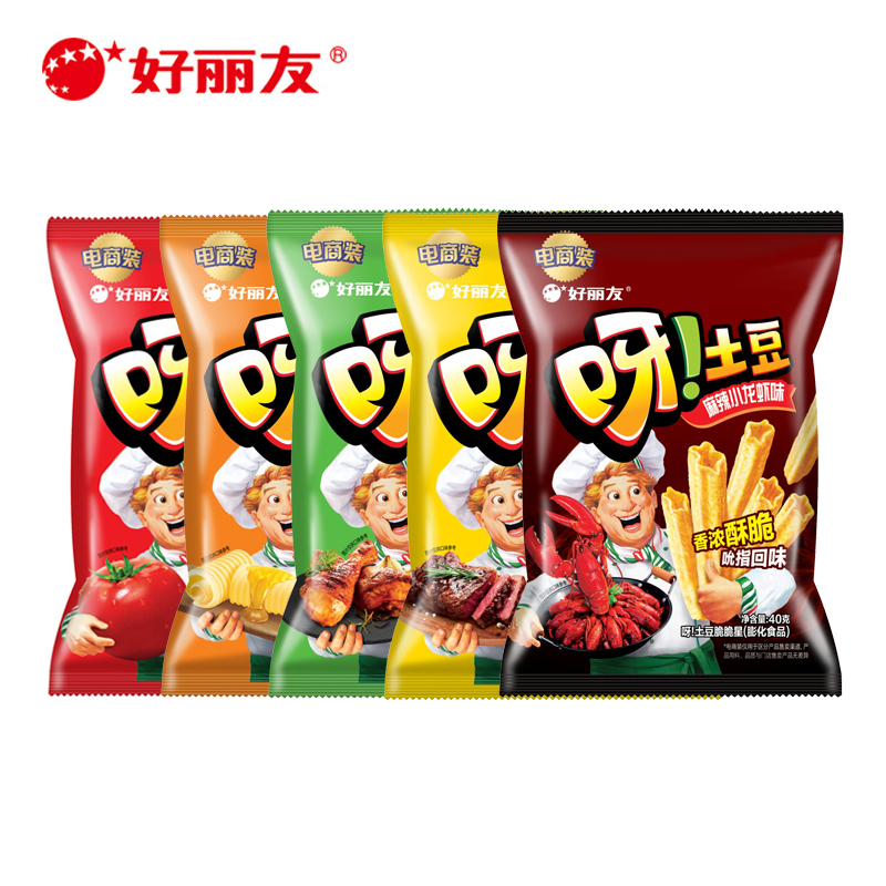 好丽友呀土豆40g4袋装好丽友小龙虾味蜂蜜黄油味薯条解馋小零食