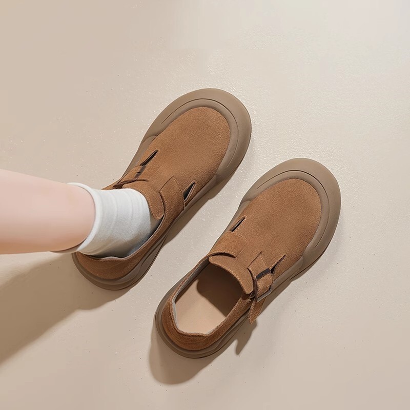 勃肯鞋女新品春季款4CM缓震厚底平跟舒适真皮女士一脚蹬乐福单鞋