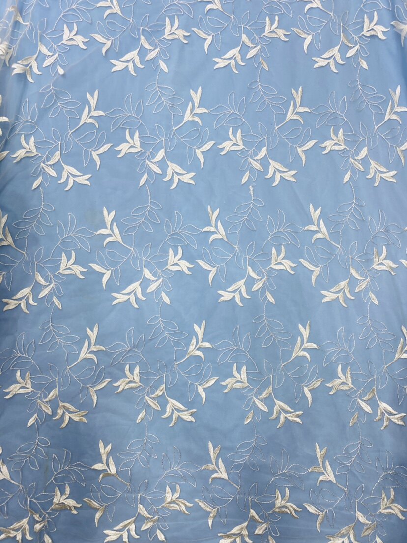 新品上市清爽竹叶图案满幅刺绣蕾丝 简约纯色系列适合各种轻纺diy