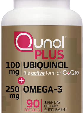 Qunol Plus 100mg Ubiquinol + 250mg Omega-3, 90 Softgels
