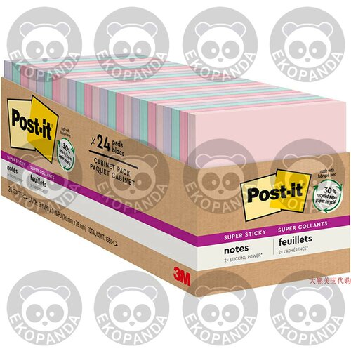 Post-it Recycled Super Sticky Notes, 24 Pads, 654-24NH-CP