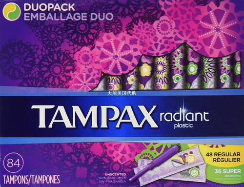 Tampax Radiant Plastic Tampons Duo Pack, Unscented, 84 Count