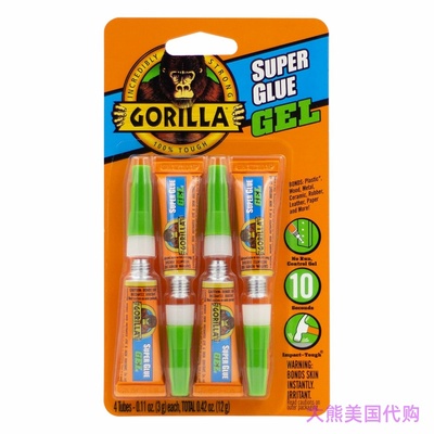 Gorilla Super Glue Gel, Clear Glue, Four 3 Gram Tubes