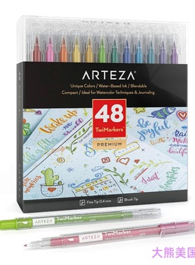 ARTEZA Dual Brush Pens TwiMarkers, Set of 48 Colors