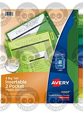Avery Big Tab Two-Pocket Insertable Plastic Dividers, 8-Tab