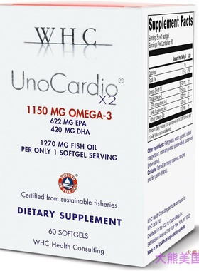 WHC UnoCardio X2 Fish Oil, 60 Softgels, Triglyceride Omega-3