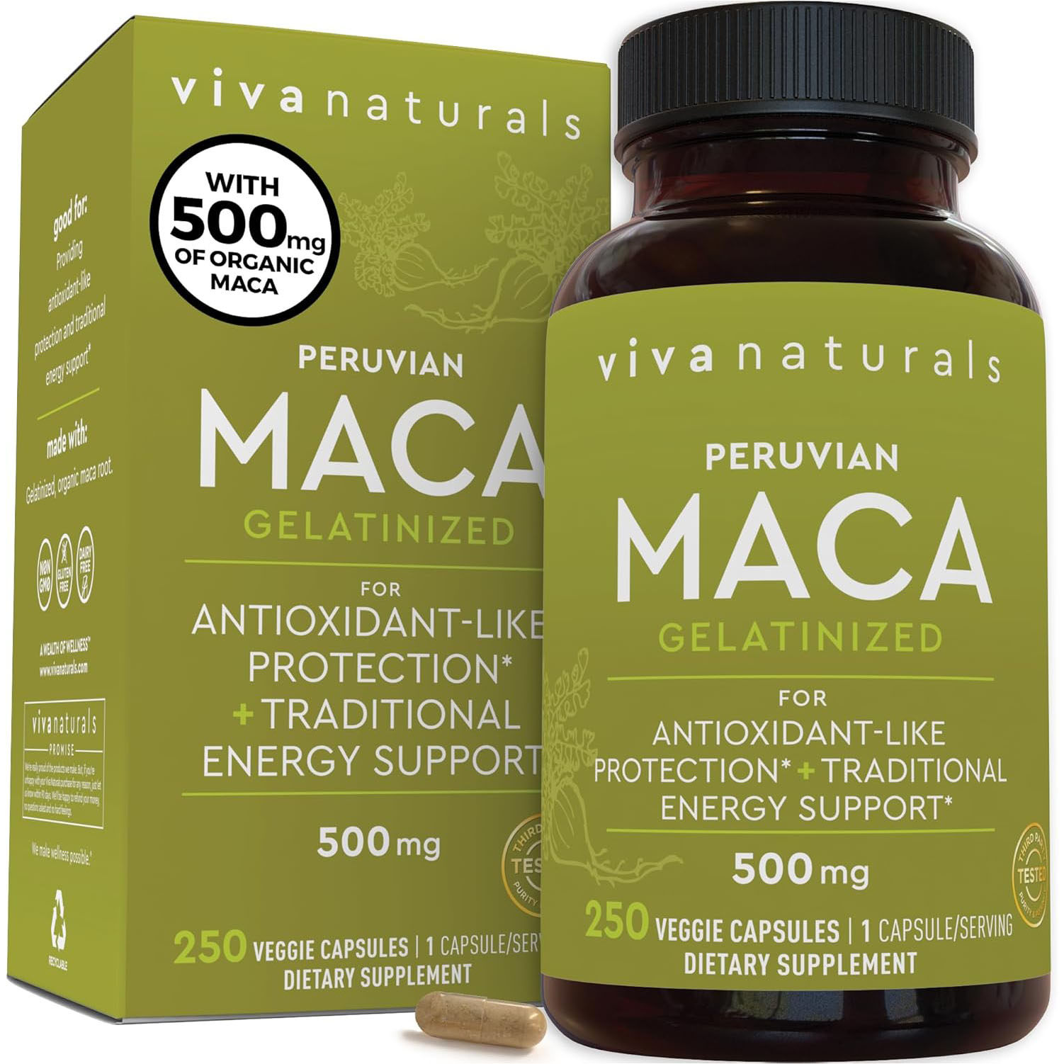 Viva Naturals Organic Maca Root, 500mg, 250 Veggie Capsules