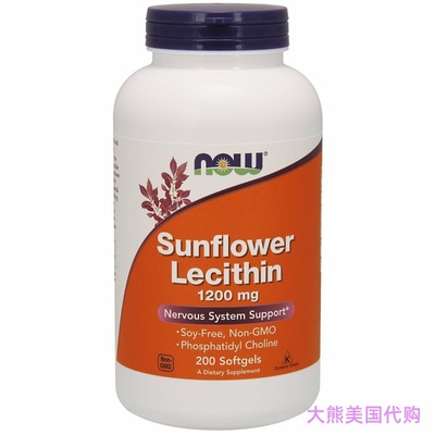 Now Foods Sunflower Lecithin Non GMO, 1200mg 卵磷脂