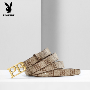 花花公子真皮女细腰带装 百搭ins风皮带 饰大衣腰封配裙子腰链时尚