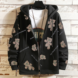 超特大码加肥加大号胖子肥佬特体400斤拉链开衫加绒帽卫衣外套男