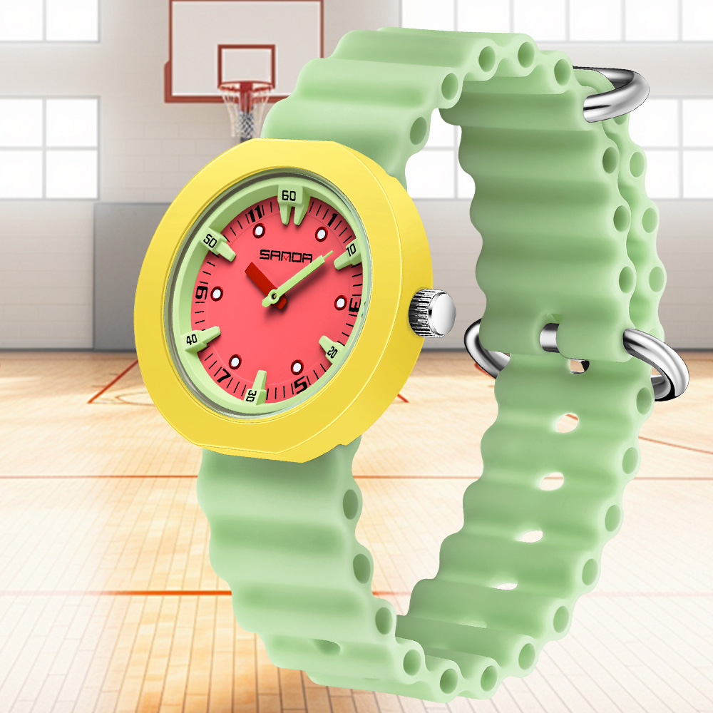 儿童学生手表男女孩考试静音石英表防水潮流高颜值可爱撞色糖果色