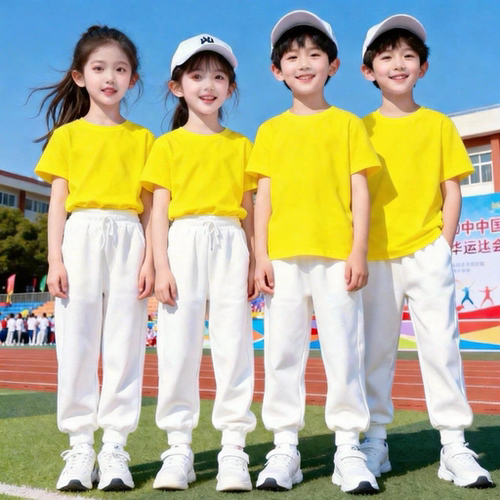 六一儿童节演出服纯黄色上衣白裤子套装小学生幼儿园短袖T糖果色