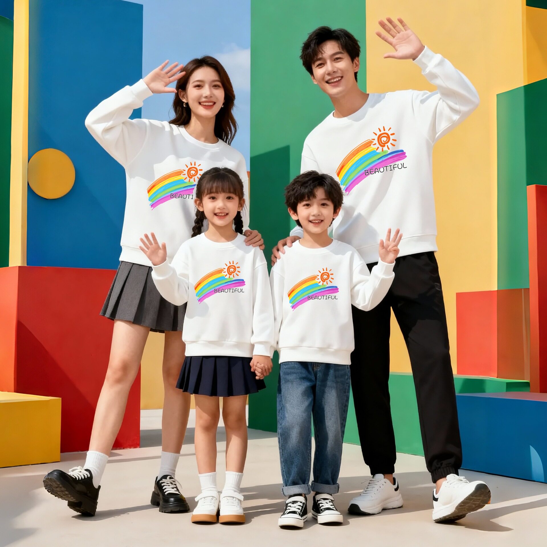 七彩虹小太阳亲子装学校活动表演统一服装春秋款卫衣班服长袖上衣