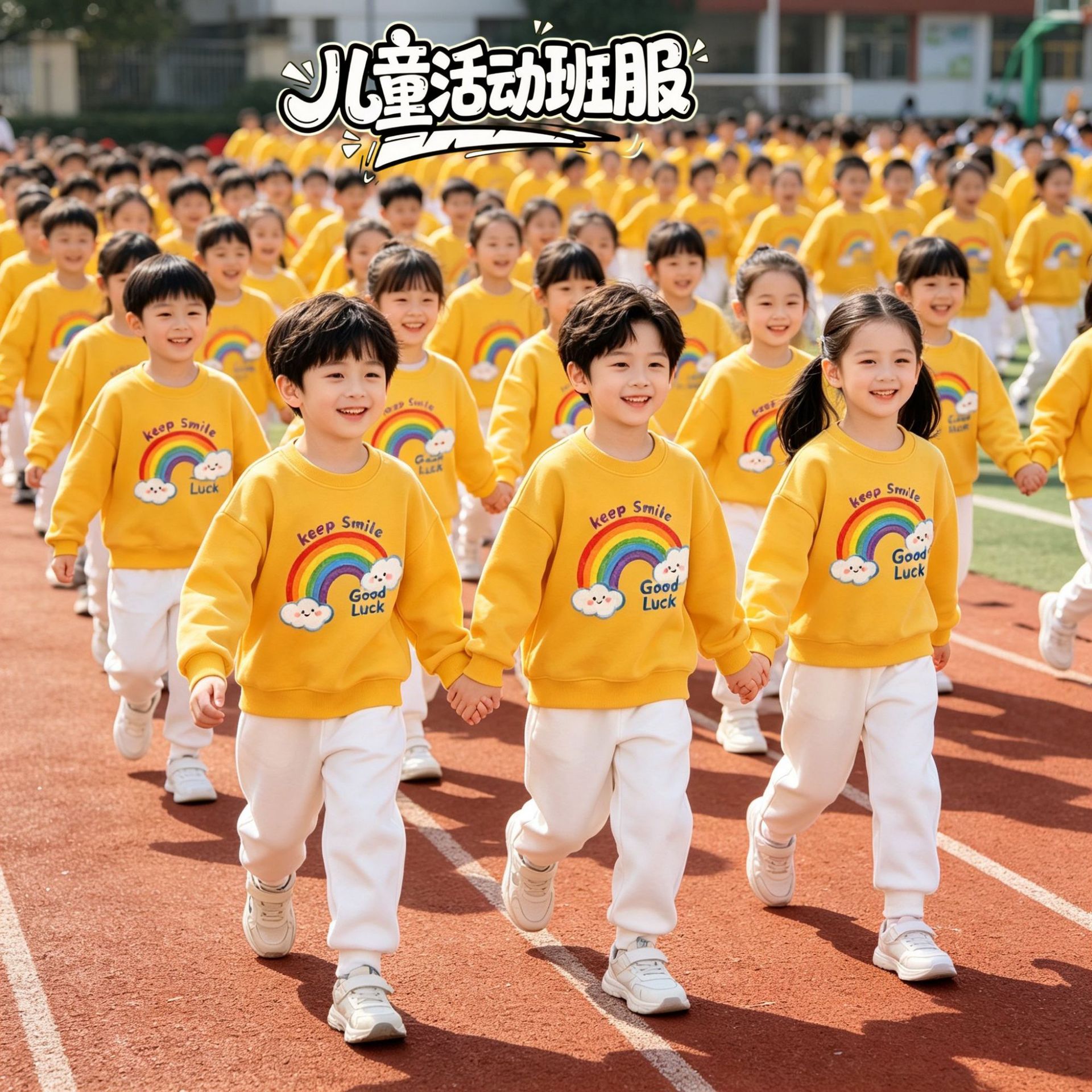 国庆演出服亲子款儿童卫衣黄色幼儿园小学生运动会春秋款活动班服