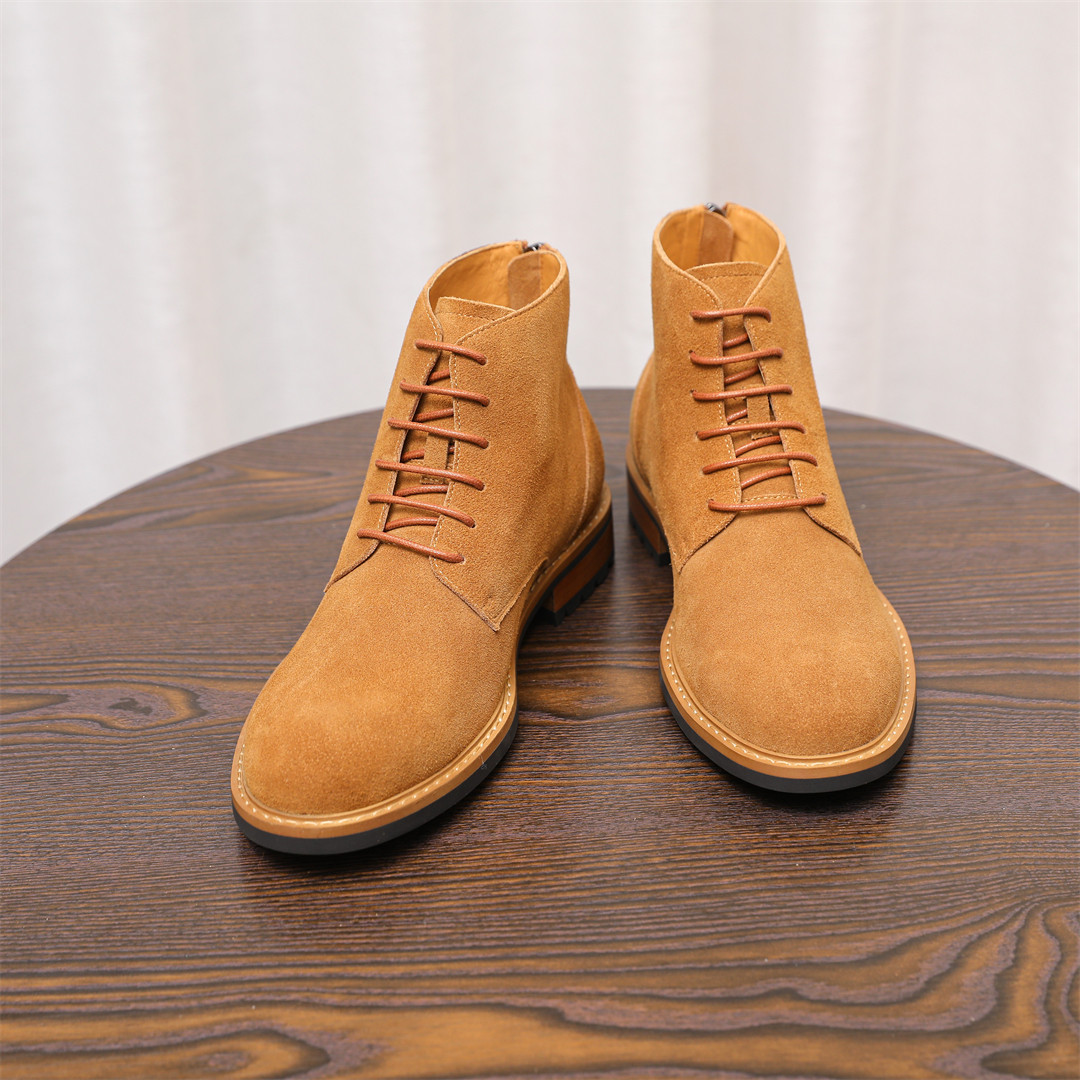 弓长梦秋季新款头层真皮反绒牛皮拉链马丁靴男高帮沙漠休闲靴男靴