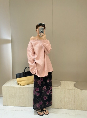 摩登197复古肌理感碎花半身裙女2026夏新款高腰后开叉直筒裙2F050